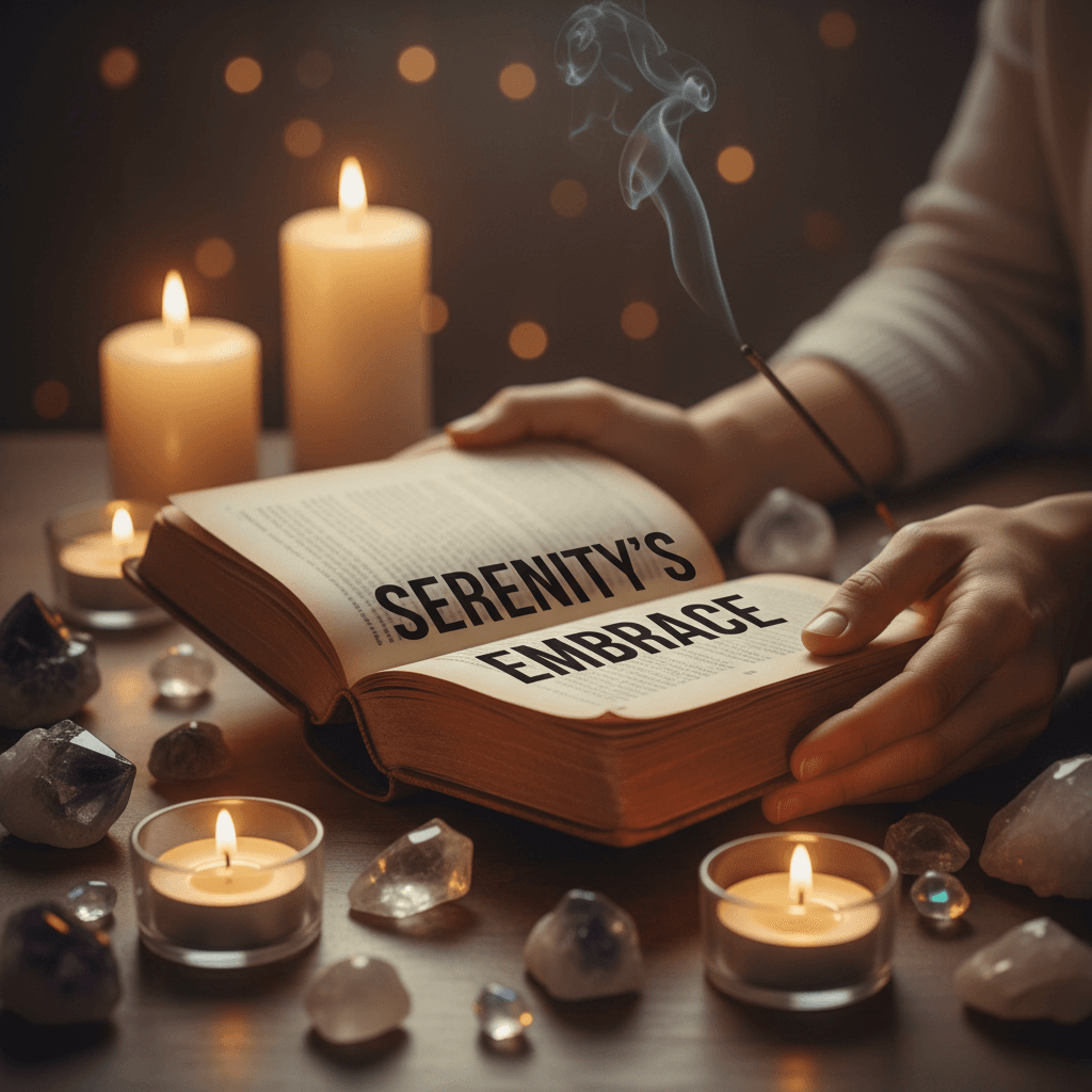 Manos sosteniendo un libro abierto con velas cerca