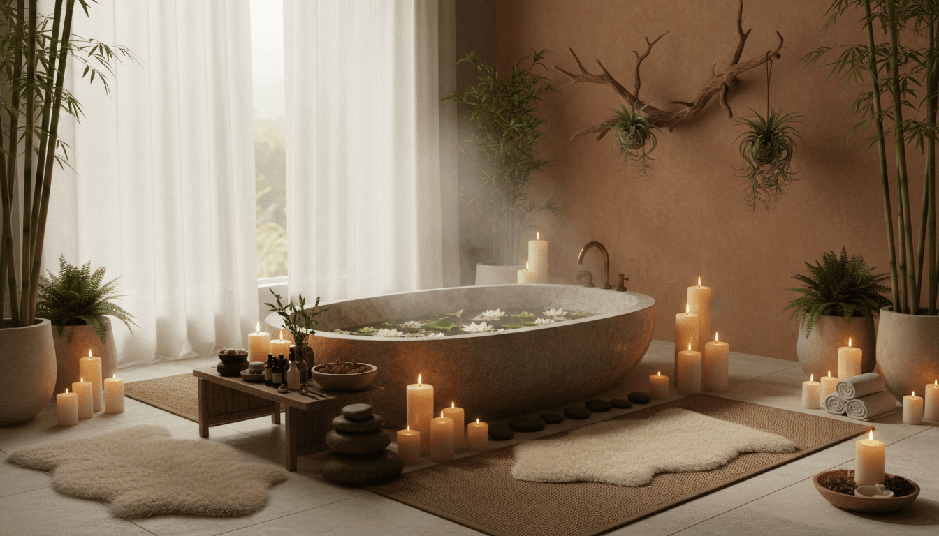 Espacio tranquilo de sanación con velas y elementos naturales