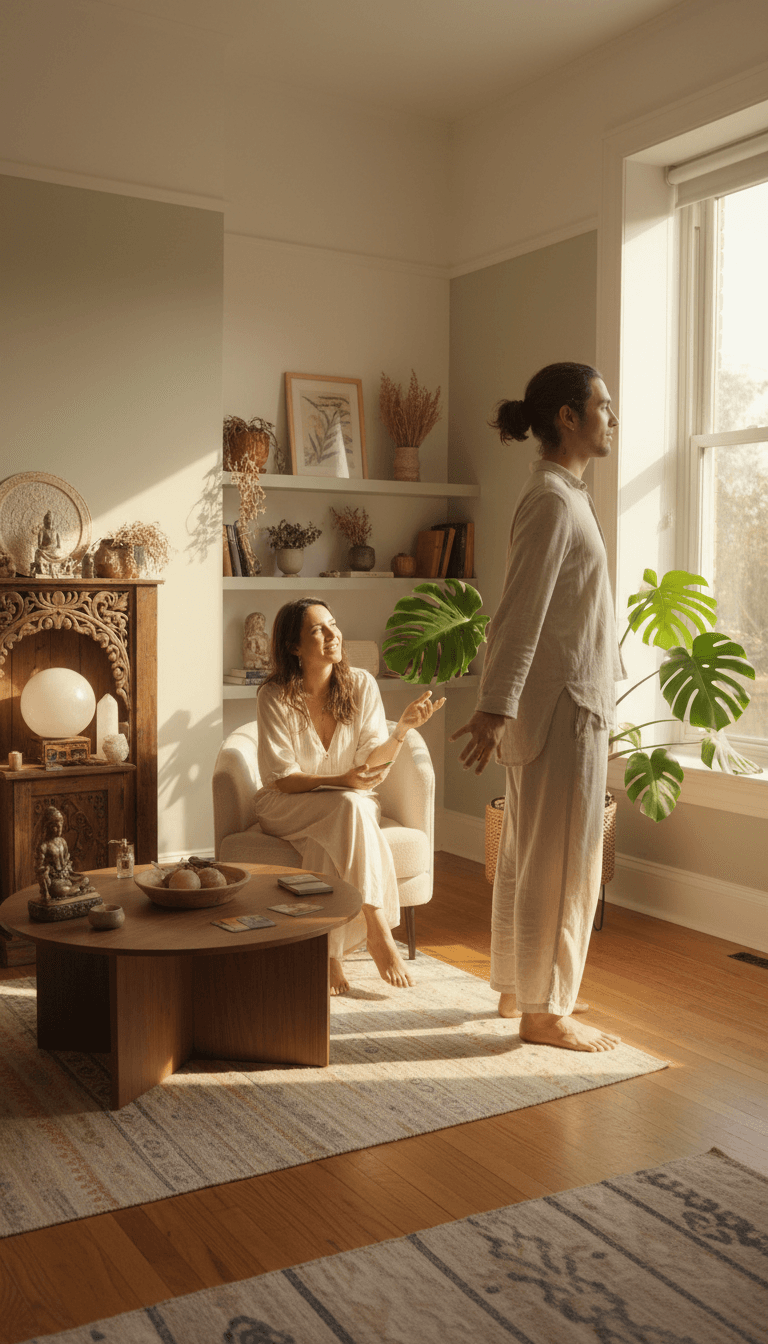 Sesión de terapia espiritual con luz natural y ambiente tranquilo