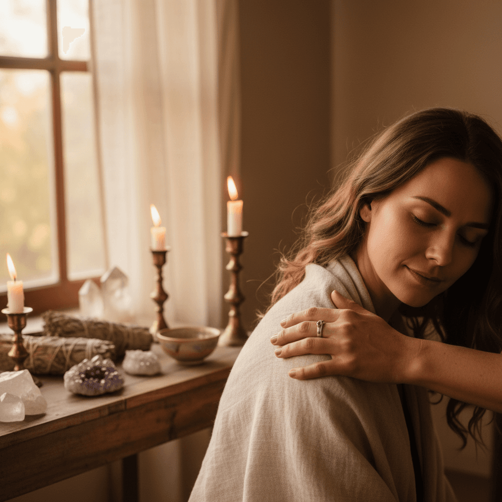 Terapeuta espiritual realizando sesión de sanación energética