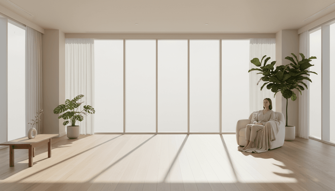 Estudio de bienestar holístico con diseño interior elegante en negro y dorado