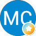 Letras blancas MC en círculo azul con un pequeño icono de estrella sobre fondo degradado.